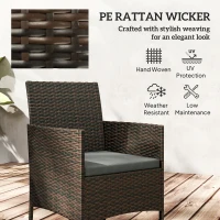 Outsunny Wicker Bistro Set, 3 Piece Patio Furniture Set with 2-Tier Glass Top Table, Cushions for Balcony, Porch, Dark Grey(m-5)