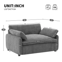 Modern Single Chenille Sofa with Extra-Wide 42.5-Inch Seat, Comfortable Armchair for Bedroom and Living Room, 50" L x 43" W x 34" H, Gray(m-3)