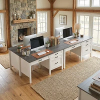 HOMCOM 54" Farmhouse Executive Desk, Computer Desk with Drawers, Adjustable Hanging Rails for for A4/Letter Size Files, White(m-10)