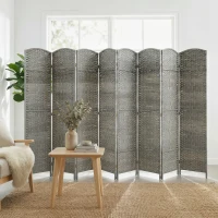 HOMCOM 6 Ft Tall Folding Room Divider, 8 Panel Portable Privacy Screen, Hand-Woven Partition Wall Divider, Mixed Grey(m-1)