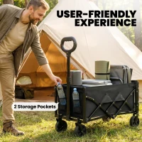 Outsunny 16 Gallon Folding Wagon Cart with Wheels, Heavy-Duty Collapsible Wagon with Drop-Down Tailgate, Black(m-9)