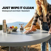 Outsunny 4ft Plastic Folding Picnic Table, Camping Table with Anti-Slip Foot Pads, Indoor Outdoor for Beach, BBQ, Grey(m-6)