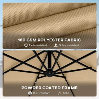 Outsunny 9.7ft Solar LED Cantilever Patio Umbrella with 32 LED Lights, Cross Base, Crank Handle, for Poolside, Deck, Khaki(m-9)