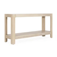 Elegant Farmhouse Console Table with Knot-Free Pine Legs, Accent Sofa Table with Solid Wood Veneer Top, 59" L x 15.5" W x 30" H, Natural(m-2)