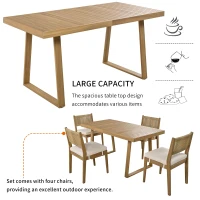 Outdoor Dining Set with HDPE Chair Backs and Foam Cushions, Multi-Person Patio Set for Balcony and Garden, 63'' L x 31.5'' W x 32.5'' H, Beige(m-7)