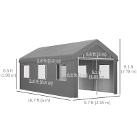 Outsunny 10' x 20' Carport, Heavy Duty Portable Garage with 6 Mesh Windows and 2 Doors, Light Grey(m-3)