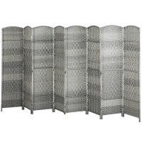 HOMCOM 6 Ft Tall Folding Room Divider, 8 Panel Portable Privacy Screen, Hand-Woven Partition Wall Divider, Mixed Grey(m-2)