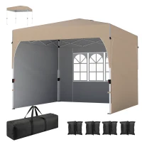 Outsunny 9.6 x 9.6 ft Pop Up Canopy Tent with 3 Sidewalls, UPF 50+ 1-Button Push Easy Setup Outdoor Instant Canopy, Khaki(m-2)