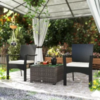 Outsunny 24.4" Patio Wicker Coffee Table, PE Rattan Outdoor Side Table with Tempered Glass Top, Black(m-10)