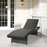 Outsunny Patio Lounger, Folding Wicker Outdoor Chaise Lounge with 4-Level Adjustable Backrest, Black(m-10)