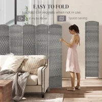 HOMCOM 6 Ft Tall Folding Room Divider, 8 Panel Portable Privacy Screen, Hand-Woven Partition Wall Divider, Mixed Grey(m-4)