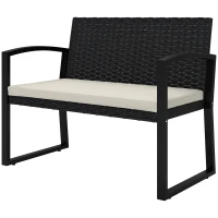 Outsunny 2 Seater Outdoor Bench, Rattan Garden Bench Loveseat with Cushion, Armrests, Steel Frame for Patio, Porch, Beige(m-2)