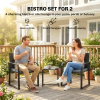 Outsunny Outdoor Bistro Set, 3 Piece Wicker Patio Furniture with Mesh Seat, Glass Table, Cushions for Porch, Balcony, Grey(m-4)