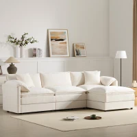 Modular Sectional Sofa with Deep Wide Seats and Cushions, L-Shaped Cloud Couch with Movable Ottoman, 103" L x 59.5" W x 33" H, White(m-1)