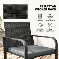 Outsunny Outdoor Bistro Set, 3 Piece Wicker Patio Furniture with Mesh Seat, Glass Table, Cushions for Porch, Balcony, Grey(m-5)