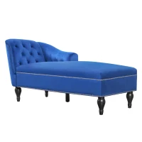 Exquisite Chaise Lounge with Button-Tufted Design and Nailhead Trim, Right-Arm Facing Chaise for Living Room, 58" L x 26.5" W x 28.5" H, Blue(m-2)