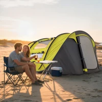 Outsunny 4 Person Camping Tent, Easy Pop Up Tent with Doors, Windows and Carry Bag, Automatic Setup Tent for Hiking, Yellow(m-9)