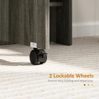 HOMCOM Extendable Dining Table, Collapsible Folding Table w/ 2-tier Shelves and Rolling Casters, Grey Wood Grain(m-6)