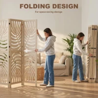 HOMCOM 6 Panel Room Divider, Detachable Folding Privacy Screens with Palm Leaf Design for Home Office, Natural Wood(m-5)