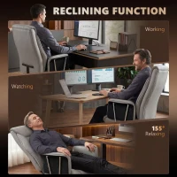 HOMCOM Massage Office Chair with 6 Points Vibration, Executive Desk Chair with High Back, PU Leather, Footrest, Gray(m-7)