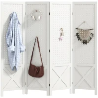 HOMCOM 56.9" 4 Panel Wooden Room Divider with Pegboard Display, Folding Privacy Screen for Home Office, White(m-11)