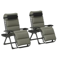 Outsunny Zero Gravity Lounge Chair Set, 2 Pieces Reclining Folding Outdoor Lounge Chairs with Cushion, Headrest, Side Tray, Gray(m-11)