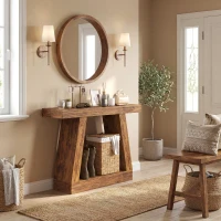 HOMCOM 42" Farmhouse Console Table, 2-Tier Entryway Table with Storage for Hallway, Living Room, Behind Couch, Dark Brown(m-9)