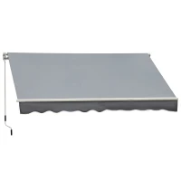 Outsunny 10x8ft Patio Awning Manual Retractable Sun Shade Aluminum Frame Grey(m-11)