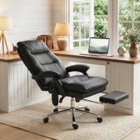 HOMCOM Massage Office Chair with 6-Point Vibration, Pet-Friendly Faux Leather Ergonomic Executive Desk Chair, Black(m-9)
