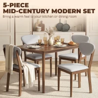 HOMCOM 5-Piece Dining Table Set for 4, Mid-Century Modern Kitchen Table and Chairs, Light Gray(m-4)