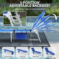 Outsunny Tanning Chair with Face Hole and Side Table, 5-Position Folding Outdoor Chaise Lounge Chair, Navy Blue(m-6)