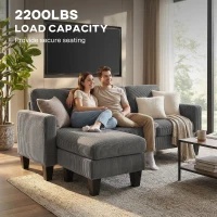 HOMCOM Sectional Sofa, L Shaped Couch, with Reversible Chaise or Ottoman, Dark Gray(m-7)