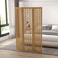HOMCOM 3 Panel Room Divider, 5.6ft Tall Wood Folding Privacy Screens, Freestanding Partition Wall Dividers, Light Brown(m-1)