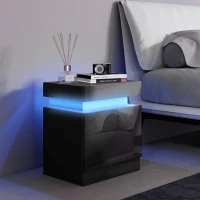 HOMCOM Nightstand, Bedside Table with LED Lights and 2 Drawers for Bedroom, Living Room, Black(m-1)