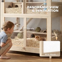 PawHut Wooden Hamster Cage, 4 Tier Small Animal Cage with Mesh Flip Roof, Pull-Out Tray, Huts, Seesaws, Ramps and Water Bottles(m-8)