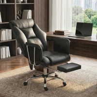HOMCOM Massage Office Chair with 6 Points Vibration, Executive Desk Chair with High Back, PU Leather, Footrest, Black(m-2)