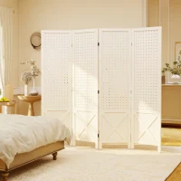 HOMCOM 56.9" 4 Panel Wooden Room Divider with Pegboard Display, Folding Privacy Screen for Home Office, White(m-9)