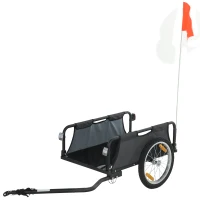 Soozier Bike Cargo Trailer, Bicycle Trailer Wagon Cart with Quick Release 16" Pneumatic Wheels, Aluminum Rims, Red Flag, Gray(m-1)