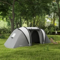 Outsunny Camping Tent with 2 Bedrooms and Living Area, 3000mm Waterproof Family Tent, for Fishing Hiking Festival, Grey(m-8)