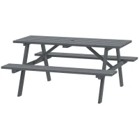 Outsunny Wood Picnic Table, Camping Table and Bench Set with Umbrella Hole for Outdoor, Garden, Patio, Backyard, Grey(m-2)