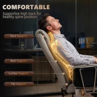 HOMCOM Massage Office Chair with 6 Points Vibration, Executive Desk Chair with High Back, PU Leather, Footrest, Gray(m-5)