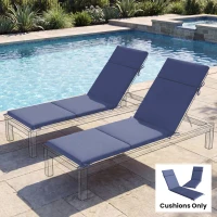 Outsunny Outdoor Chaise Lounge Cushions Set of 2 with 6 Ties, High-Density Foam, for Patio and Poolside, Navy Blue(m-10)