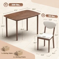 HOMCOM 5-Piece Dining Table Set for 4, Mid-Century Modern Kitchen Table and Chairs, Cream White(m-3)