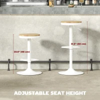 HOMCOM Wood Barstools Set of 2, Swivel Bar Stools with Adjustable Height for Kitchen Counter, Natural Wood and White(m-4)