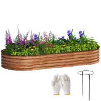 Outsunny 7' x 3' x 1' Large Outdoor Planter Box, Galvanized Raised Garden Bed with Metal Plant Stake, Brown(m-11)