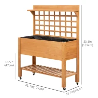 Outsunny 41.25"x15.75"x53.25" Wooden Planter Raised Elevated Garden Bed Planter Flower Herb Boxes for Vegetables Flower with Shelf and Wheels Solid Wood Outdoor/Indoor(m-3)