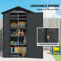Outsunny 4' x 3' Plastic Garden Shed with Floor, Outdoor Small Shed with Lockable Door, Window and Vent, Dark Grey(m-6)