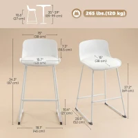 HOMCOM Modern Bar Stools Set of 2, PU Leather Barstools, Counter Height Kitchen Chairs for Breakfast Bars, Dining Room, White(m-3)