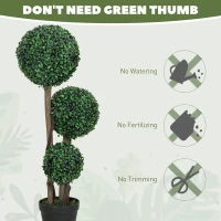 HOMCOM 35 Inch Potted Fake Plant Set of 2, Artificial Boxwood Topiary Tree, Triple Ball Tree for Indoor and Outdoor, Green(m-6)