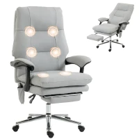 HOMCOM Massage Office Chair with 6-Point Vibration, Pet-Friendly Faux Leather Ergonomic Executive Desk Chair, Light Gray(m-1)